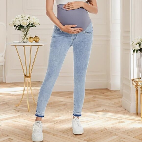 Women's Maternity Jeans Size Small Over Belly Skinny Stretchy Denim Pants Comfy - Picture 1 of 14
